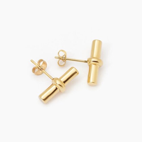 Gold T-Bar Stud Earrings